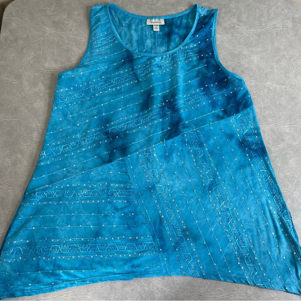 dressbarn Turquoise Tie Dye Sequins Swing Tank - Picture 8 of 8